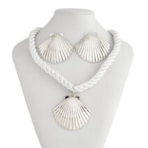 Boho Gold Silver Plated Shell Pendant Necklace Earrings Set - ArtGalleryZen
