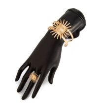 Boho Gold Silver Plated Sun Open Ring Bangle Bracelet Set - ArtGalleryZen
