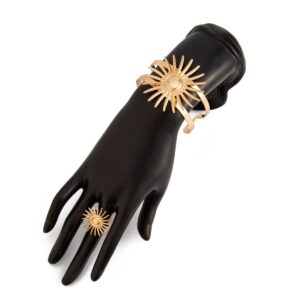 Boho Gold Silver Plated Sun Open Ring Bangle Bracelet Set - ArtGalleryZen