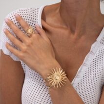 Boho Gold Silver Plated Sun Open Ring Bangle Bracelet Set - ArtGalleryZen