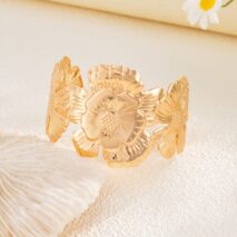 Boho Gold Silver Tone Chunky Flower Bangle Bracelet - ArtGalleryZen