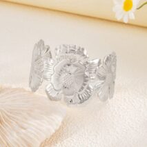 Boho Gold Silver Tone Chunky Flower Bangle Bracelet - ArtGalleryZen