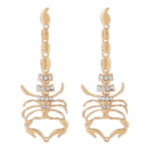 Boho Gold Silver Tone CZ Inlaid Scorpion Dangle Earrings - ArtGalleryZen