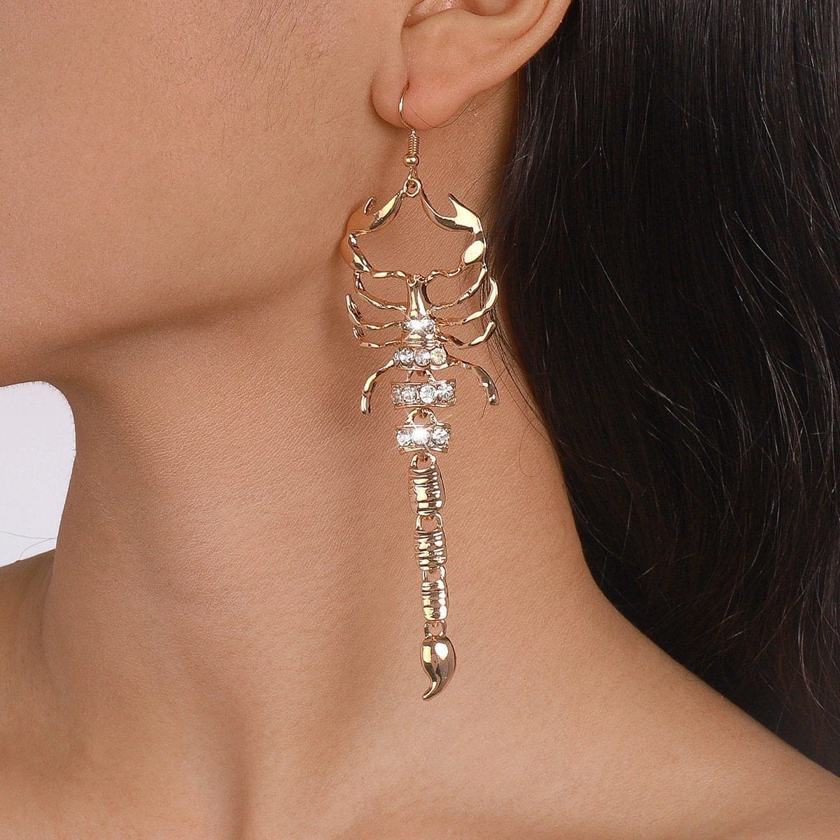 Boho Gold Silver Tone Rhinestone Inlaid Scorpion Earrings - ArtGalleryZen