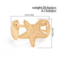 Boho Gold Silver Tone Shell Starfish Hollow Bangle Bracelet - ArtGalleryZen