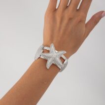 Boho Gold Silver Tone Shell Starfish Hollow Bangle Bracelet - ArtGalleryZen