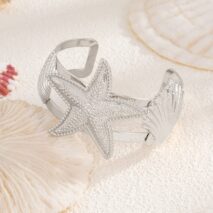 Boho Gold Silver Tone Shell Starfish Hollow Bangle Bracelet - ArtGalleryZen