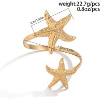 Boho Gold Silver Tone Textured Starfish Arm Cuff - ArtGalleryZen