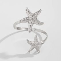 Boho Gold Silver Tone Textured Starfish Arm Cuff - ArtGalleryZen