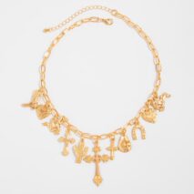 Boho Gold Tone Cross Cactus Cowboy Hat Charm Necklace - ArtGalleryZen