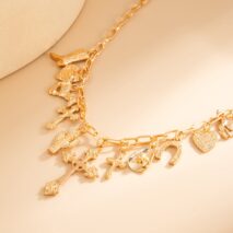 Boho Gold Tone Cross Cactus Cowboy Hat Charm Necklace - ArtGalleryZen