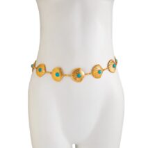 Boho Gold Tone Turquoise Inlaid Shell Waist Chain - ArtGalleryZen