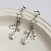 Boho Hollow Star Pearl Tassel Earrings - ArtGalleryZen