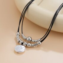 Boho Irregular Pearl Pendant Wax Cord String Necklace - ArtGalleryZen