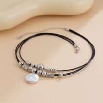 Boho Irregular Pearl Pendant Wax Cord String Necklace - ArtGalleryZen