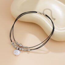 Boho Irregular Pearl Pendant Wax Cord String Necklace - ArtGalleryZen