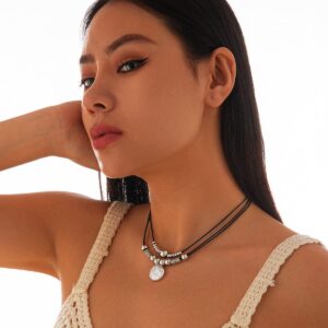 Boho Irregular Pearl Pendant Wax Cord String Necklace - ArtGalleryZen