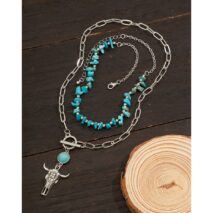 Boho Layered Bull Pendant Turquoise Necklace Set - ArtGalleryZen