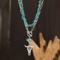 Boho Layered Bull Pendant Turquoise Necklace Set - ArtGalleryZen