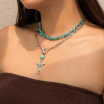Boho Layered Bull Pendant Turquoise Necklace Set - ArtGalleryZen