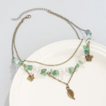 Boho Layered Butterfly Feather Pendant Turquoise Stone Chain Necklace - ArtGalleryZen