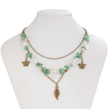 Boho Layered Butterfly Feather Pendant Turquoise Stone Chain Necklace - ArtGalleryZen