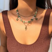 Boho Layered Butterfly Feather Pendant Turquoise Stone Chain Necklace - ArtGalleryZen