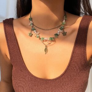 Boho Layered Butterfly Feather Pendant Turquoise Stone Chain Necklace - ArtGalleryZen