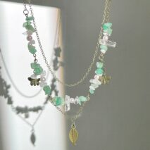 Boho Layered Butterfly Feather Pendant Turquoise Stone Chain Necklace - ArtGalleryZen