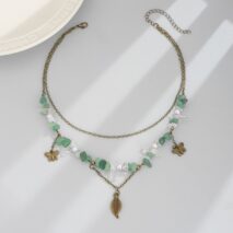 Boho Layered Butterfly Feather Pendant Turquoise Stone Chain Necklace - ArtGalleryZen
