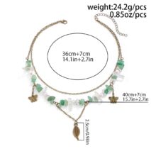 Boho Layered Butterfly Feather Pendant Turquoise Stone Chain Necklace - ArtGalleryZen