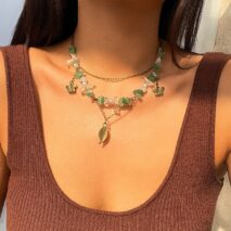 Boho Layered Butterfly Feather Pendant Turquoise Stone Chain Necklace - ArtGalleryZen