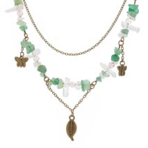 Boho Layered Butterfly Feather Pendant Turquoise Stone Chain Necklace - ArtGalleryZen