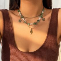 Boho Layered Butterfly Feather Pendant Turquoise Stone Chain Necklace - ArtGalleryZen
