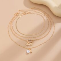 Boho Layered Butterfly Pearl Pendant Snake Chain Choker Necklace Set - ArtGalleryZen