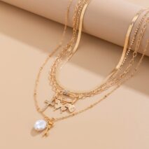 Boho Layered Butterfly Pearl Pendant Snake Chain Choker Necklace Set - ArtGalleryZen