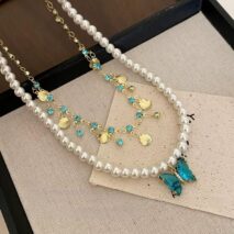 Boho Layered Butterfly Rhinestone Shell Tassel Pearl Chain Necklace - ArtGalleryZen