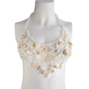 Boho Layered Conch Starfish Pendant Pearl Waist Chain Body Chain Bra - ArtGalleryZen