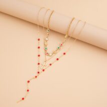 Boho Layered Cross Pendant Rhinestone Crystal Chain Y Necklace Set - ArtGalleryZen