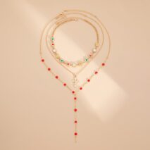 Boho Layered Cross Pendant Rhinestone Crystal Chain Y Necklace Set - ArtGalleryZen