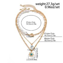 Boho Layered Evil Eye Turquoise Sun Pendant Paperclip Pearl Chain Necklace Set - ArtGalleryZen