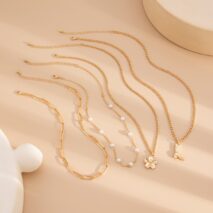 Boho Layered Flower Boot Pendant Pearl Chain Necklace Set - ArtGalleryZen