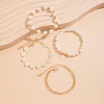 Boho Layered Flower Pearl Chain Bracelet Set - ArtGalleryZen