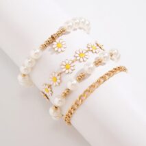 Boho Layered Flower Pearl Chain Bracelet Set - ArtGalleryZen