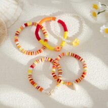 Boho Layered Flower Starfish Conch Polymer Clay Beaded Bracelet Set - ArtGalleryZen