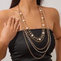 Boho Layered Gold Tone Pearl Cable Chain Necklace - ArtGalleryZen