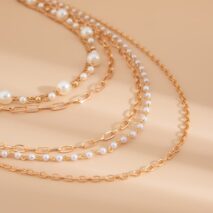 Boho Layered Gold Tone Pearl Cable Chain Necklace - ArtGalleryZen