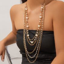 Boho Layered Gold Tone Pearl Cable Chain Necklace - ArtGalleryZen