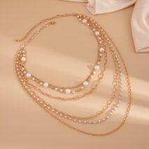 Boho Layered Gold Tone Pearl Cable Chain Necklace - ArtGalleryZen