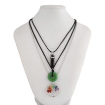 Boho Layered Healing Crystal Family Tree Pendant Wax Cord Necklace Set - ArtGalleryZen